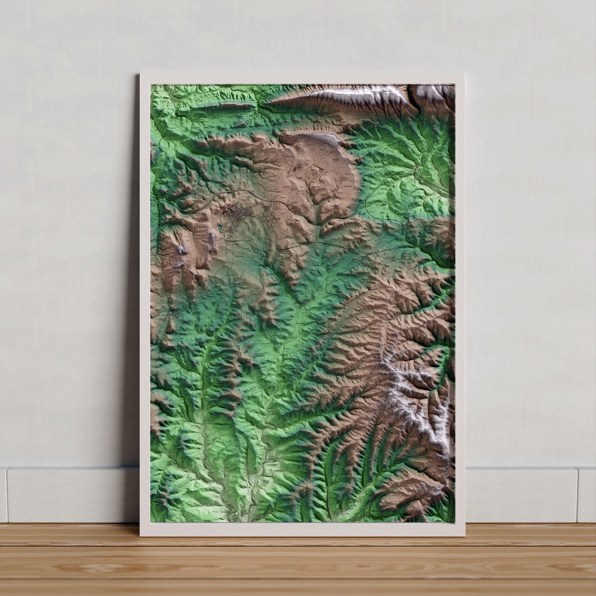 Mapa artístico del relieve dels Prats de Rei, al Anoia, con 15 km de entorno y base topográfica ICGC. Presentación enmarcada.
