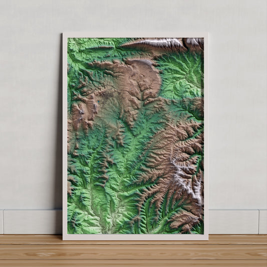 Mapa artístico del relieve dels Prats de Rei, al Anoia, con 15 km de entorno y base topográfica ICGC. Presentación enmarcada.