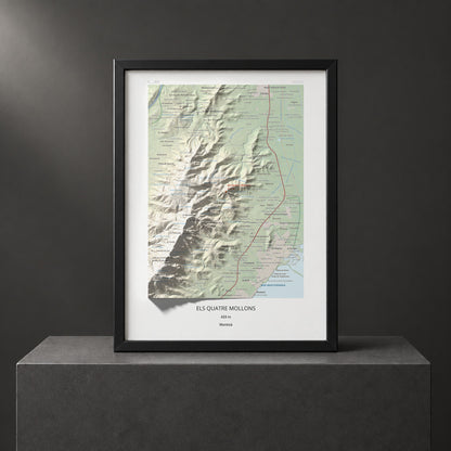 Mapa de relieve de els Quatre Mollons, 433 m, Montsià, lámina 100 Cims de Trobart. Presentación enmarcada. 30 × 40 cm.