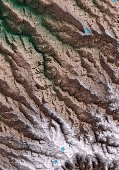 Mapa artístico del relieve dels Torms, a las Garrigues, con 15 km de entorno y base topográfica ICGC. Detalle de la zona inferior derecha.