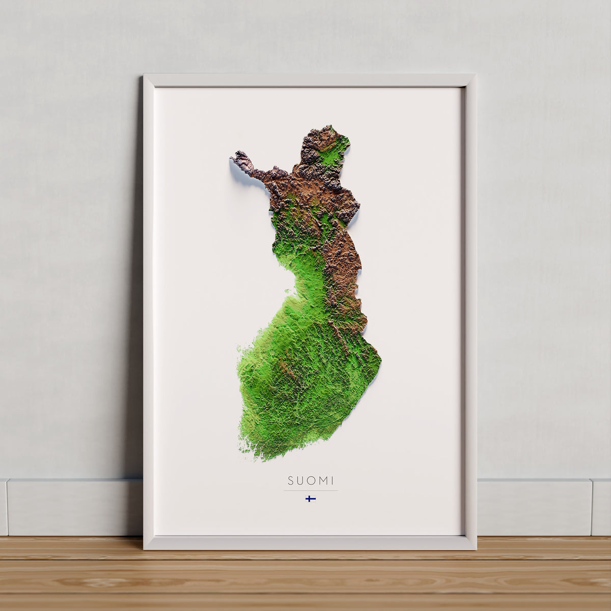 FINLANDIA. Mapa de relieve artístico / paleta clásica