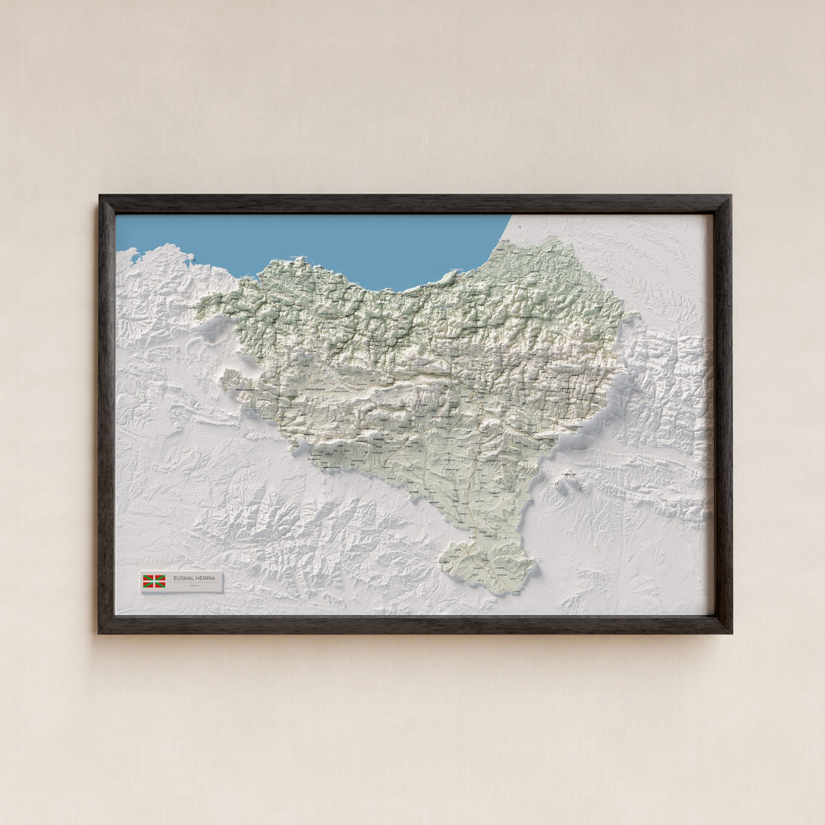 Euskal Herria, Cartogràfic, 61 × 91 cm: presentació en marc negre (marc no inclòs).
