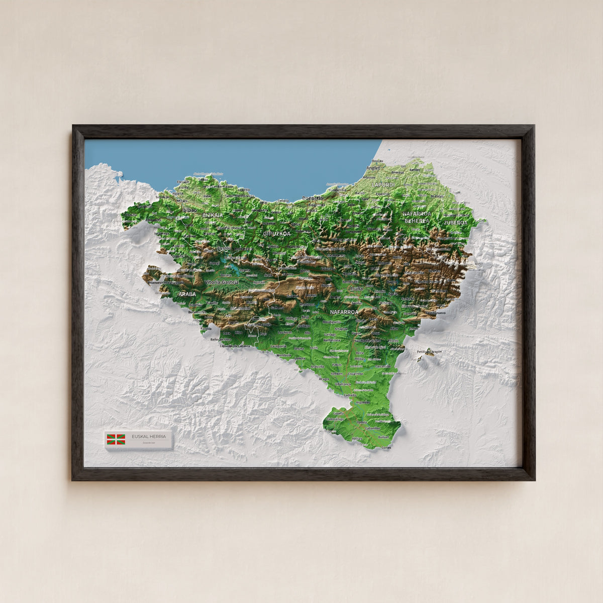 Euskal Herria, Clàssic, 30 × 40 cm: presentació en marc negre (marc no inclòs).