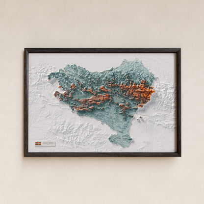 Euskal Herria, Blau i taronja, 61 × 91 cm: presentació en marc negre (marc no inclòs).