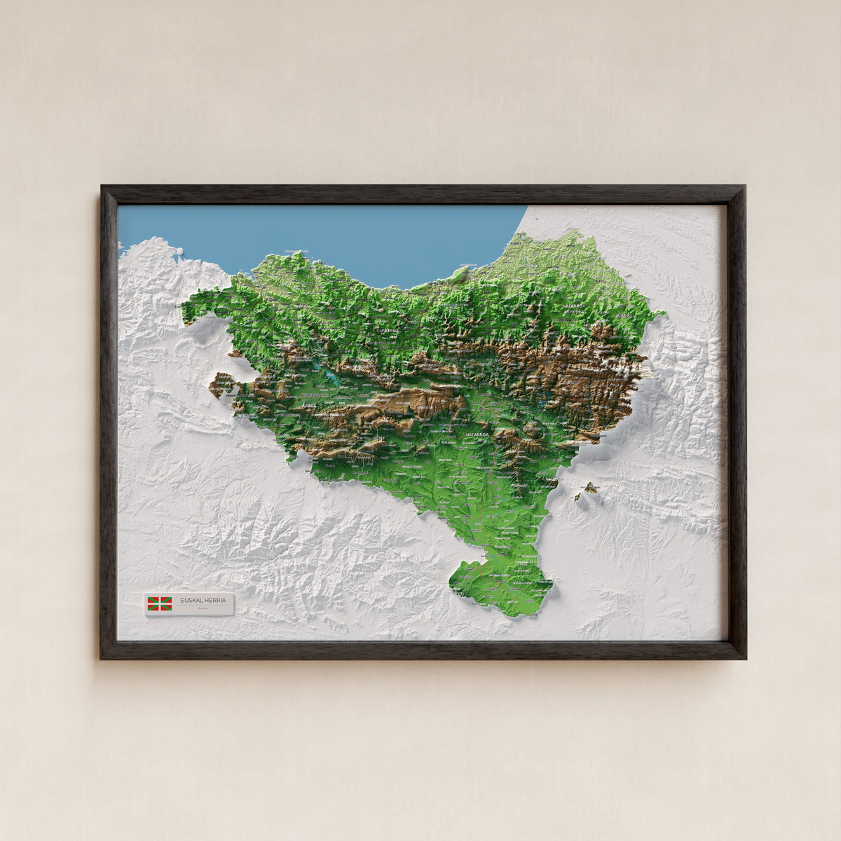 Euskal Herria, Clàssic, 50 × 70 cm: presentació en marc negre (marc no inclòs).