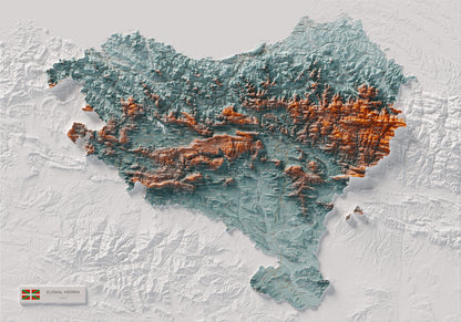 Euskal Herria, Blau i taronja, 70 × 100 cm: mapa complet.