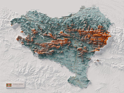 Euskal Herria, Blau i taronja, 30 × 40 cm: mapa complet.