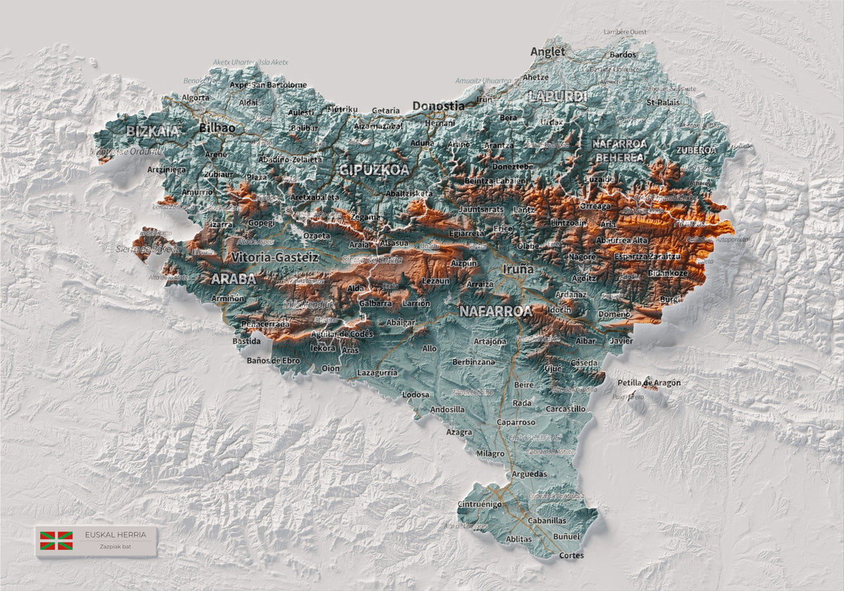Euskal Herria, Blau i taronja, 21 × 30 cm: mapa complet.