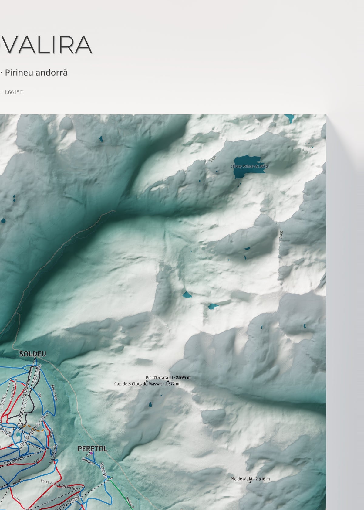 Mapa de pistas de Grandvalira · Alpina · 50 × 70 cm. Detalle del cuadrante superior derecho.