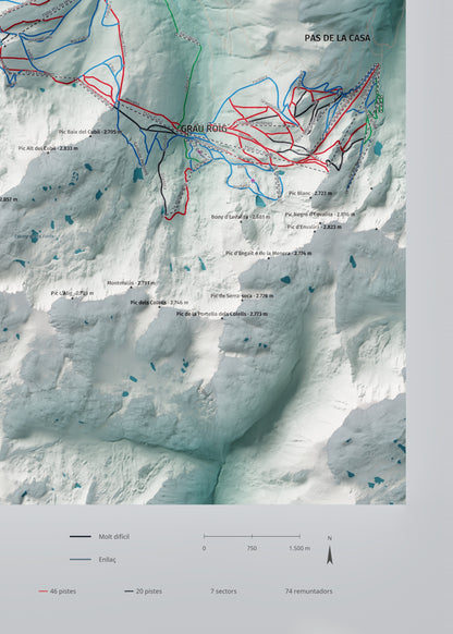 Mapa de pistas de Grandvalira · Alpina · 50 × 70 cm. Detalle del cuadrante inferior derecho.