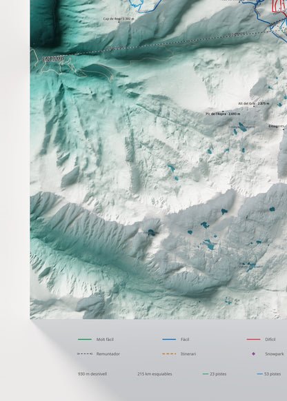 Mapa de pistas de Grandvalira · Alpina · 50 × 70 cm. Detalle del cuadrante inferior izquierdo.