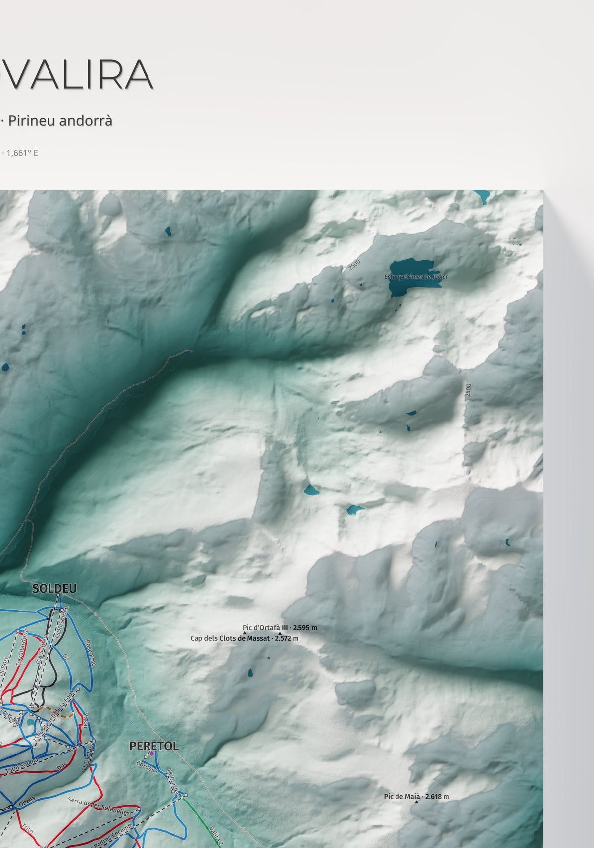 Mapa de pistas de Grandvalira · Alpina · 70 × 100 cm. Detalle del cuadrante superior derecho.