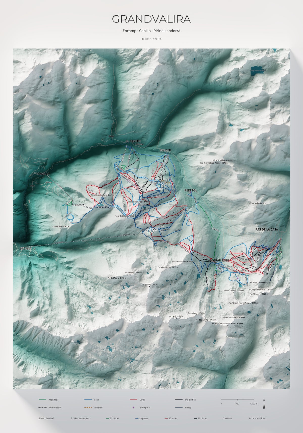 Mapa de pistas de Grandvalira · Alpina · 70 × 100 cm. Lámina completa.