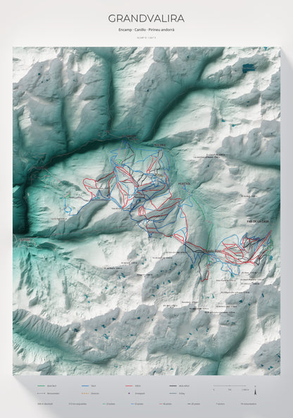 Mapa de pistas de Grandvalira · Alpina · 70 × 100 cm. Lámina completa.