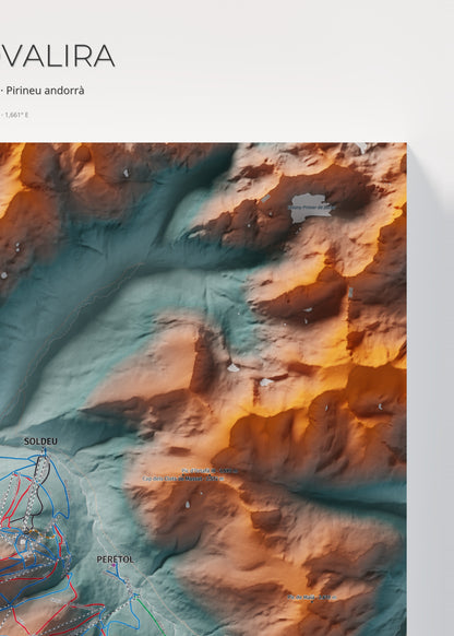Mapa de pistas de Grandvalira · Contrastado · 50 × 70 cm. Detalle del cuadrante superior derecho.