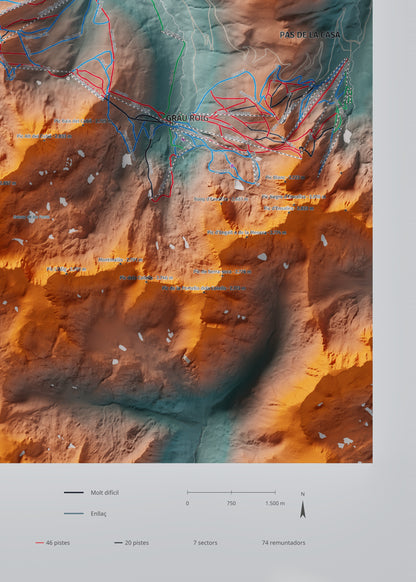Mapa de pistas de Grandvalira · Contrastado · 50 × 70 cm. Detalle del cuadrante inferior derecho.