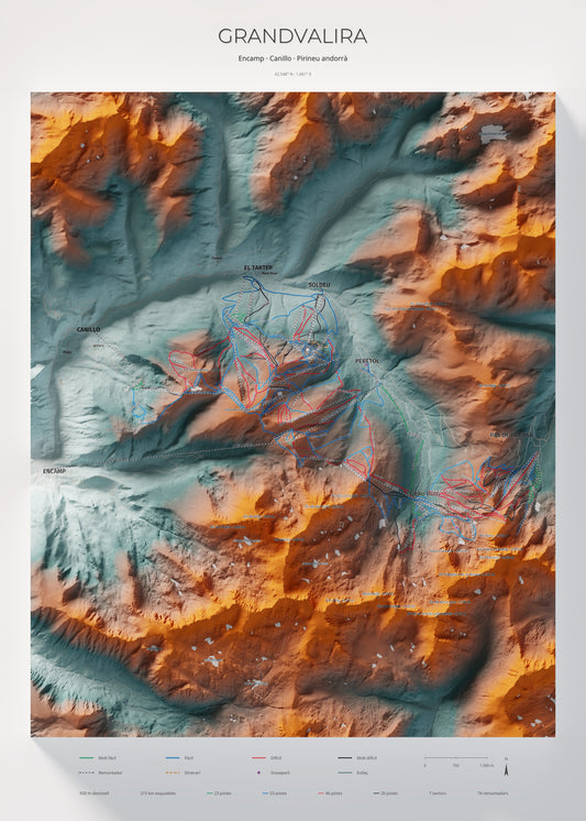 Mapa de pistas de Grandvalira · Contrastado · 50 × 70 cm. Lámina completa.