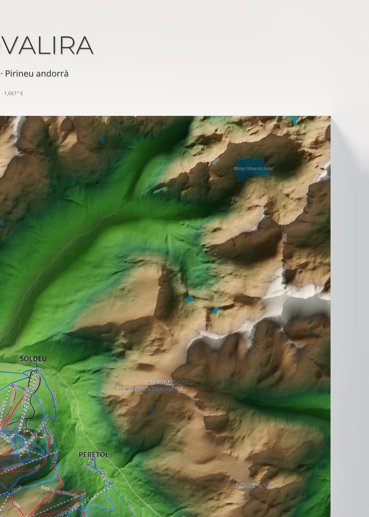 Mapa de pistas de Grandvalira · Clásico · 50 × 70 cm. Detalle del cuadrante superior derecho.