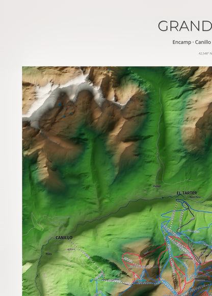 Mapa de pistas de Grandvalira · Clásico · 50 × 70 cm. Detalle del cuadrante superior izquierdo.