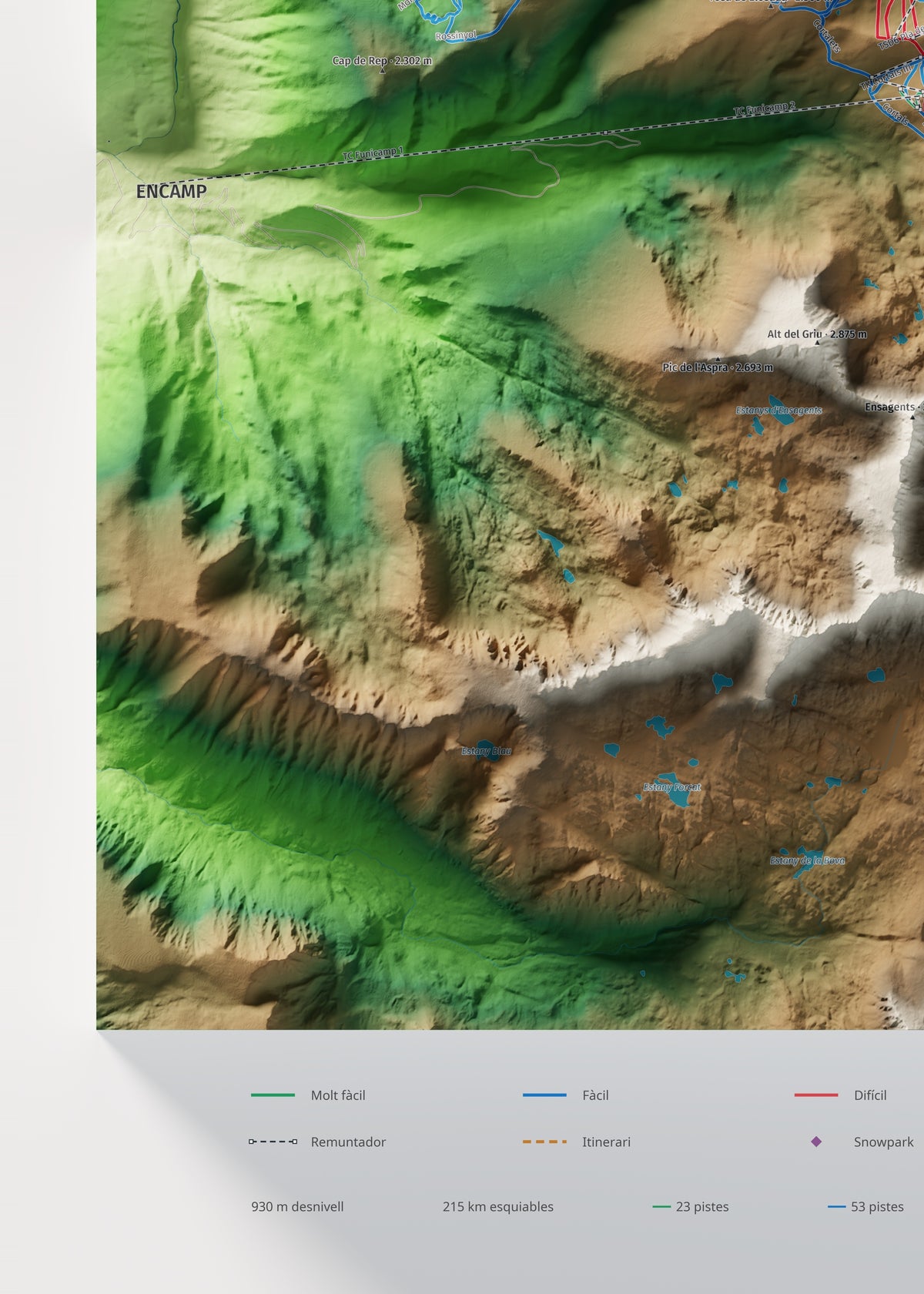 Mapa de pistas de Grandvalira · Clásico · 50 × 70 cm. Detalle del cuadrante inferior izquierdo.