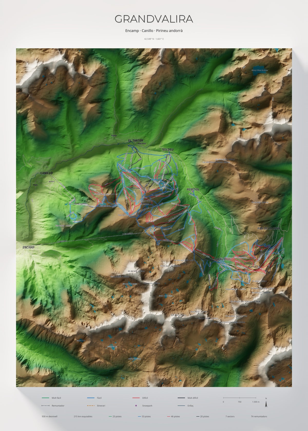 Mapa de pistas de Grandvalira · Clásico · 50 × 70 cm. Lámina completa.