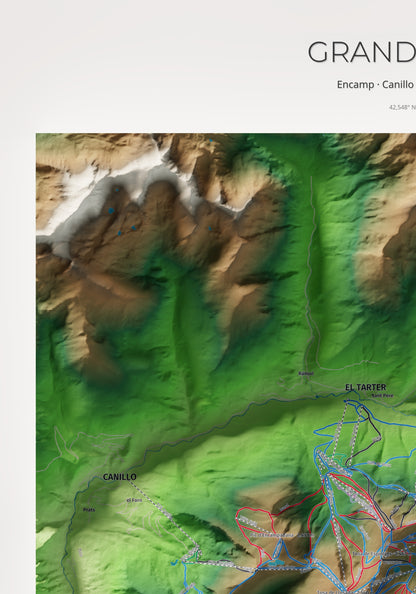 Mapa de pistas de Grandvalira · Clásico · 70 × 100 cm. Detalle del cuadrante superior izquierdo.