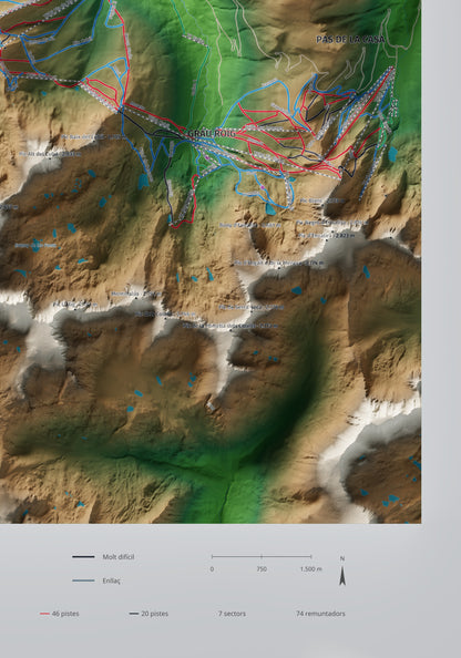 Mapa de pistas de Grandvalira · Clásico · 70 × 100 cm. Detalle del cuadrante inferior derecho.