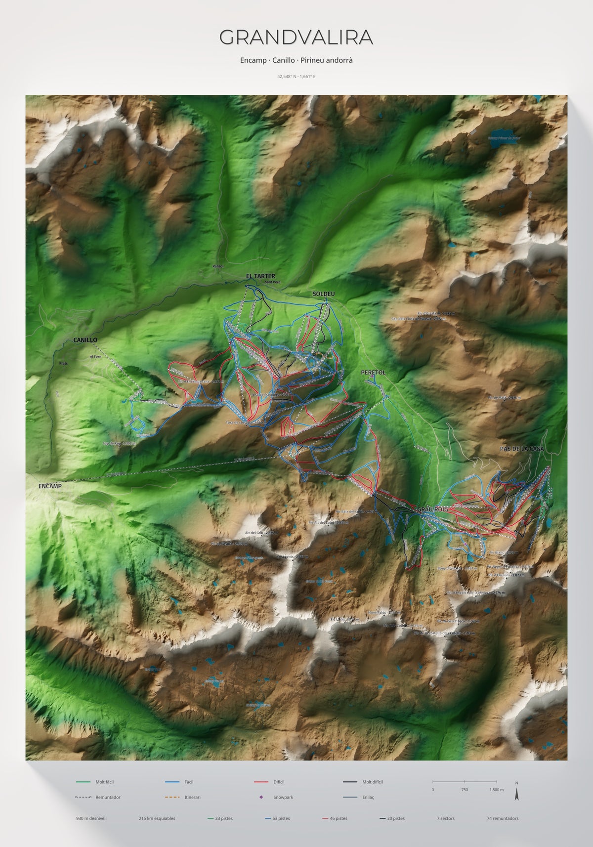 Mapa de pistas de Grandvalira · Clásico · 70 × 100 cm. Lámina completa.