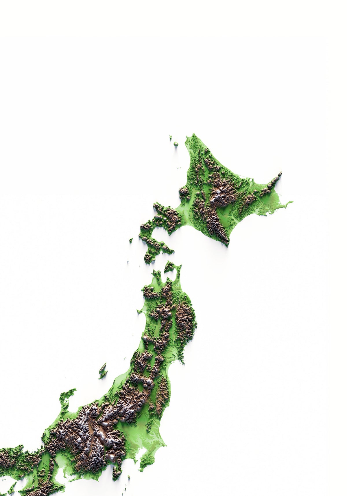 Japón: detalle de la ilustración del mapa de relieve.