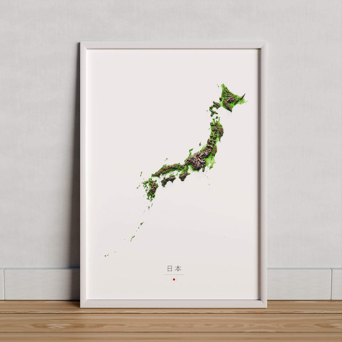 Japón: vista ambientada del mapa con marco decorativo (marco no incluido).