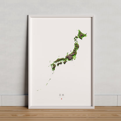 Japón: vista ambientada del mapa con marco decorativo (marco no incluido).