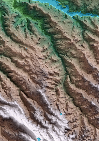 Mapa artístico del relieve de l'Albagés, a las Garrigues, con 15 km de entorno y base topográfica ICGC. Detalle de la zona inferior derecha.