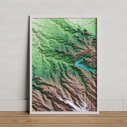 Mapa artístico del relieve de l'Albagés, a las Garrigues, con 15 km de entorno y base topográfica ICGC. Presentación enmarcada.
