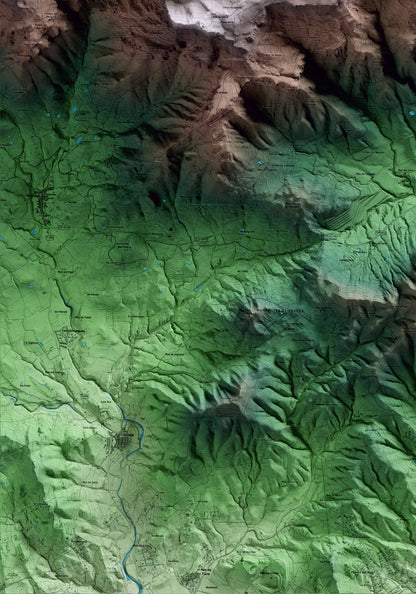 Mapa artístico del relieve de l'Albiol, al Baix Camp, con 15 km de entorno y base topográfica ICGC. Detalle de la zona inferior izquierda.