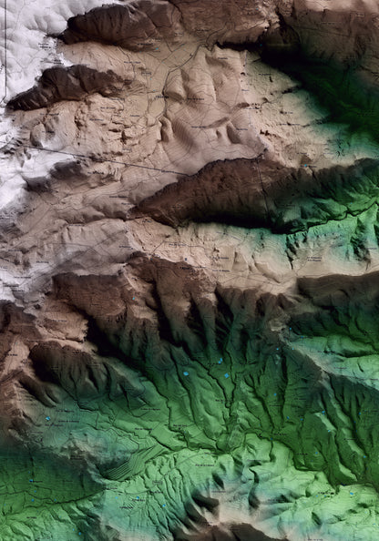 Mapa artístico del relieve de l'Albiol, al Baix Camp, con 15 km de entorno y base topográfica ICGC. Detalle de la zona central.