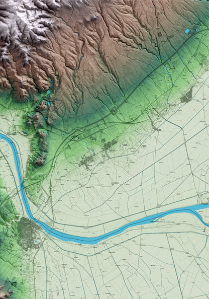 Mapa artístico del relieve de l'Aldea, al Baix Ebre, con 15 km de entorno y base topográfica ICGC