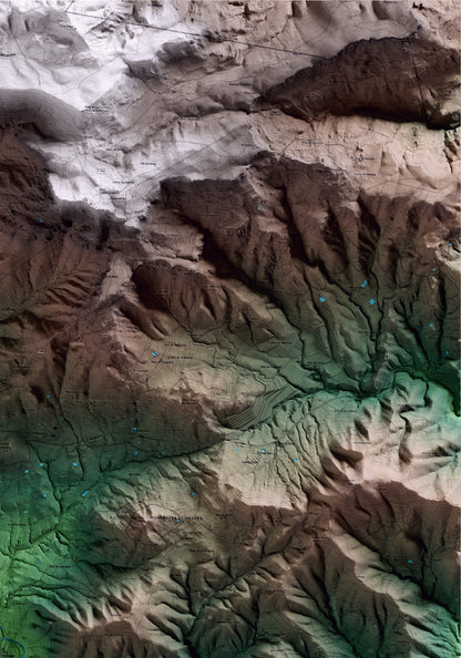 Mapa artístico del relieve de l'Aleixar, al Baix Camp, con 15 km de entorno y base topográfica ICGC. Detalle de la zona superior derecha.