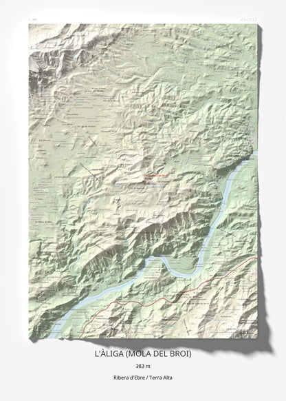 Mapa de relieve de l'Àliga (Mola del Broi), 383 m, Ribera d'Ebre · Terra Alta, lámina 100 Cims de Trobart 50 × 70 cm.