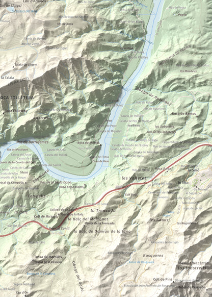 Mapa de relieve de l'Àliga (Mola del Broi), 383 m, Ribera d'Ebre · Terra Alta, lámina 100 Cims de Trobart. Detalle de la zona inferior derecha. 50 × 70 cm.