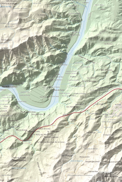 Mapa de relieve de l'Àliga (Mola del Broi), 383 m, Ribera d'Ebre · Terra Alta, lámina 100 Cims de Trobart. Detalle de la zona inferior derecha. 61 × 91 cm.