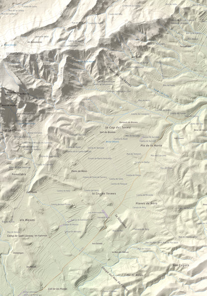 Mapa de relieve de l'Àliga (Mola del Broi), 383 m, Ribera d'Ebre · Terra Alta, lámina 100 Cims de Trobart. Detalle de la zona superior izquierda. 70 × 100 cm.