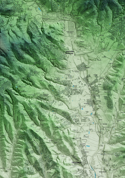 Mapa artístico del relieve de l'Ametlla del Vallès, al Vallès Oriental, con 15 km de entorno y base topográfica ICGC. Detalle de la zona inferior izquierda.