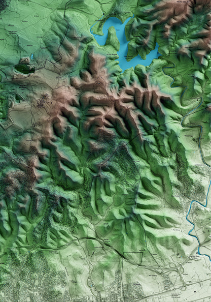 Mapa artístico del relieve de l'Arboç, al Baix Penedès, con 15 km de entorno y base topográfica ICGC. Detalle de la zona inferior derecha.