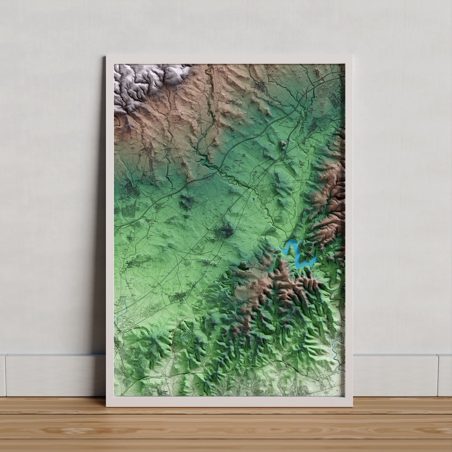 Mapa artístico del relieve de l'Arboç, al Baix Penedès, con 15 km de entorno y base topográfica ICGC. Presentación enmarcada.