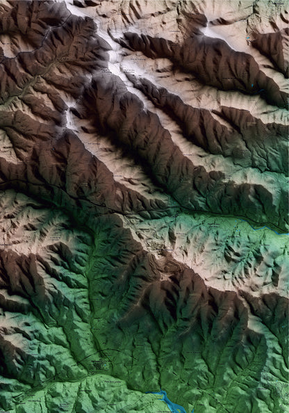 Mapa artístico del relieve de l'Argentera, al Baix Camp, con 15 km de entorno y base topográfica ICGC. Detalle de la zona superior derecha.