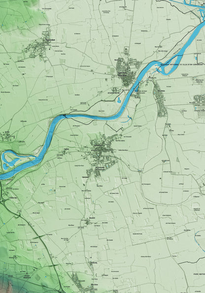 Mapa artístico del relieve de l'Armentera, a la Alt Empordà, con 15 km de entorno y base topográfica ICGC. Detalle de la zona central.