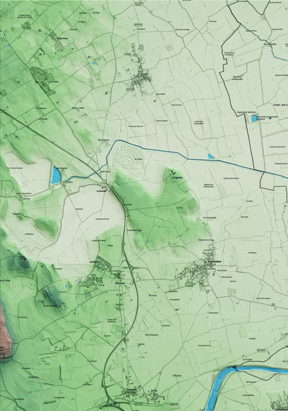 Mapa artístico del relieve de l'Armentera, a la Alt Empordà, con 15 km de entorno y base topográfica ICGC. Detalle de la zona superior izquierda.