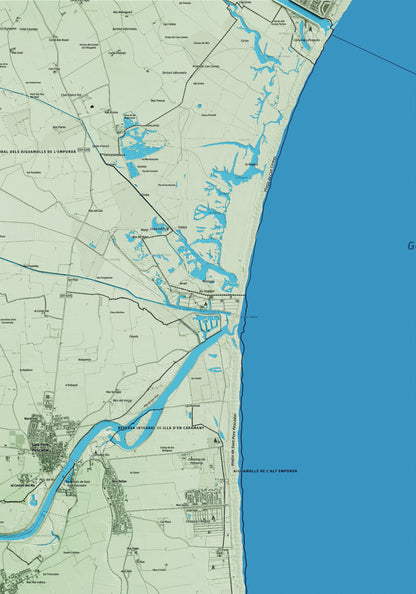 Mapa artístico del relieve de l'Armentera, a la Alt Empordà, con 15 km de entorno y base topográfica ICGC. Detalle de la zona superior derecha.