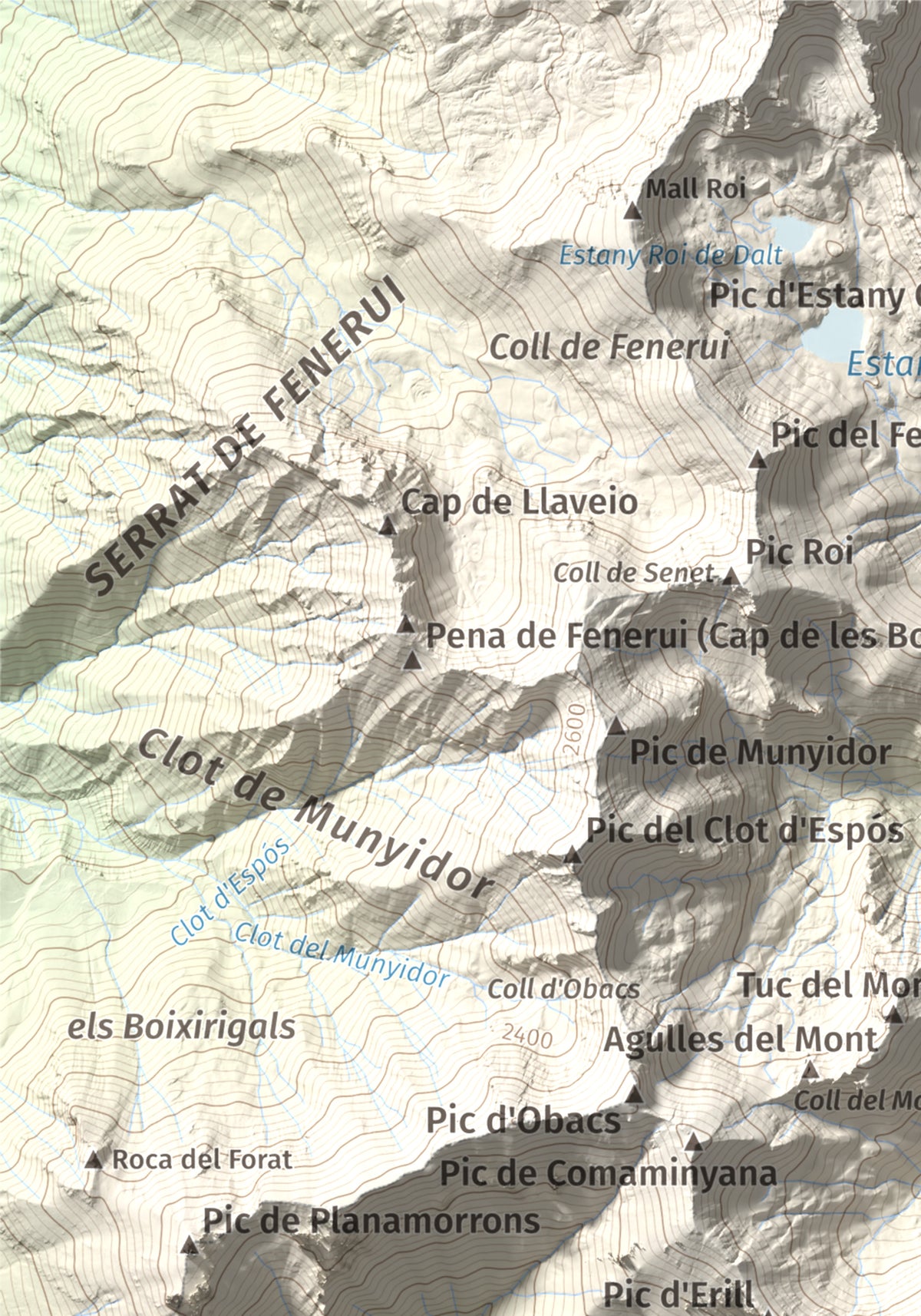 Mapa de relieve de l'Aüt, 2532 m, Alta Ribagorça, lámina 100 Cims de Trobart. Detalle de la zona superior izquierda. 21 × 30 cm.