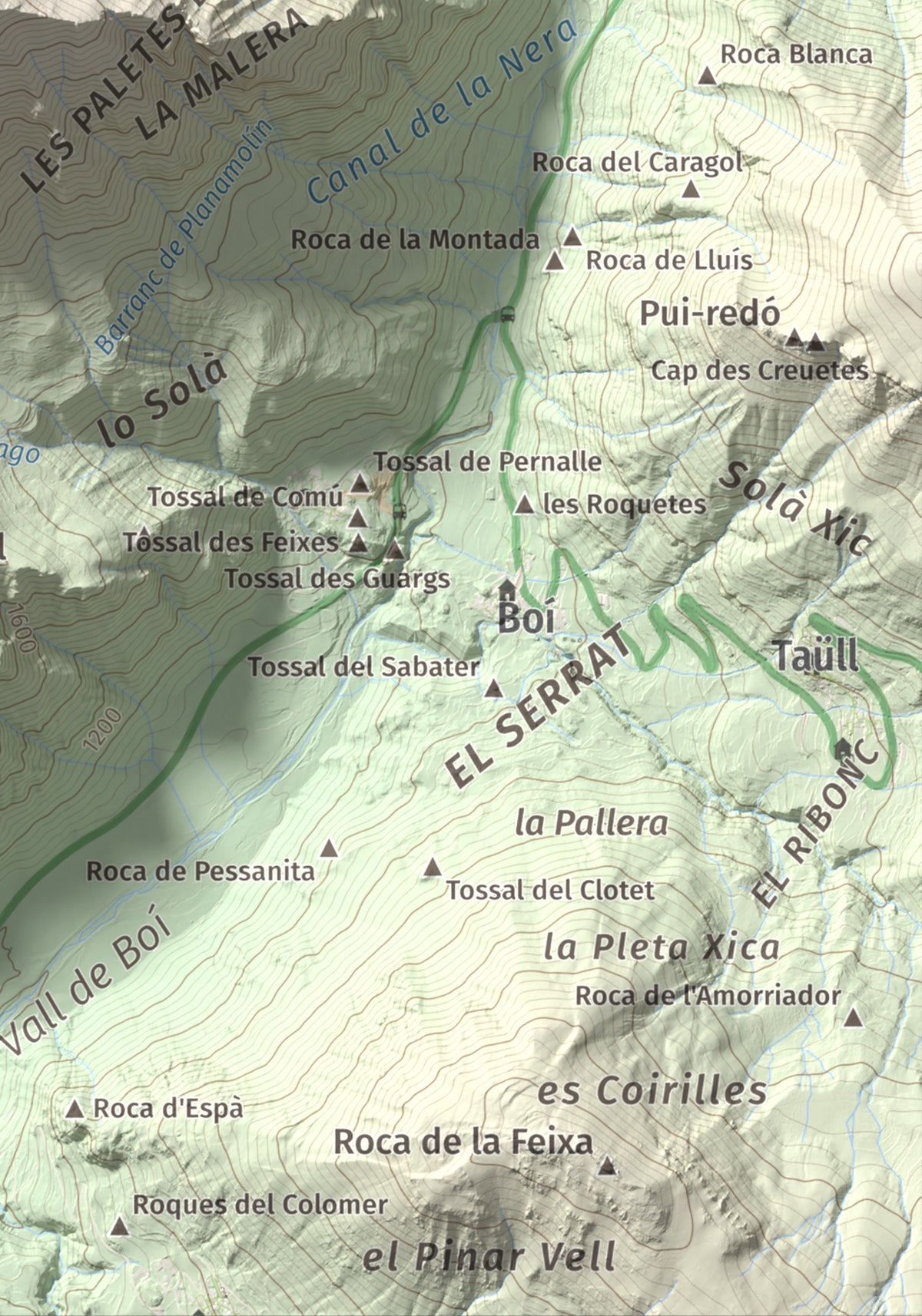 Mapa de relieve de l'Aüt, 2532 m, Alta Ribagorça, lámina 100 Cims de Trobart. Detalle de la zona inferior derecha. 21 × 30 cm.